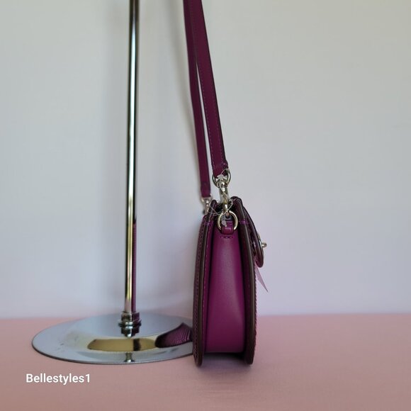 COACH Penn Sequined & Smooth Leather Small Shoulder Bag - Dark Magenta⭐ - Picture 11 of 16